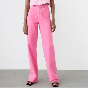 Blogger’s Favorite Zara High Waist Bubblegum Pink Full Length Wide Leg Jeans